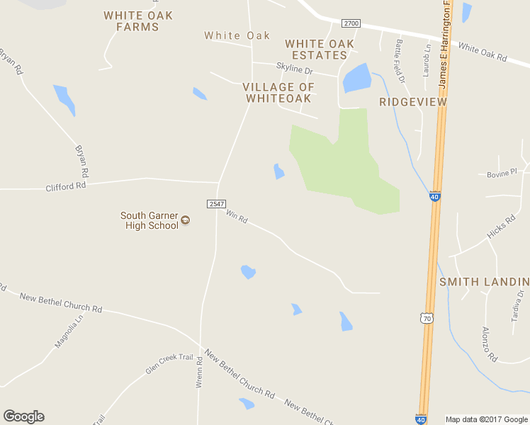 map of restaurants, bars, coffee shops, grocery stores, and more near 2325 Win Road in Garner