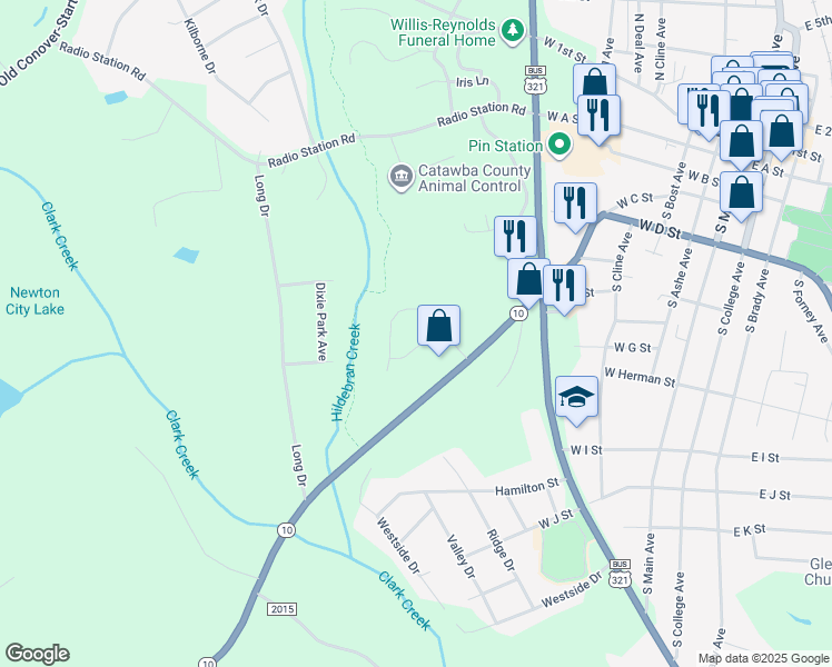 map of restaurants, bars, coffee shops, grocery stores, and more near 1165 Security Street in Newton