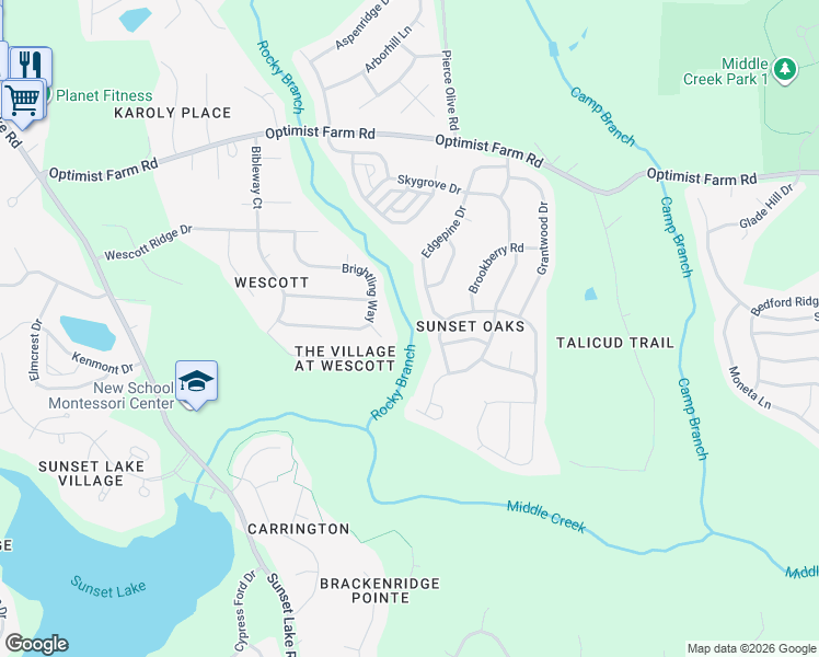 map of restaurants, bars, coffee shops, grocery stores, and more near 522 Wanderview Lane in Holly Springs