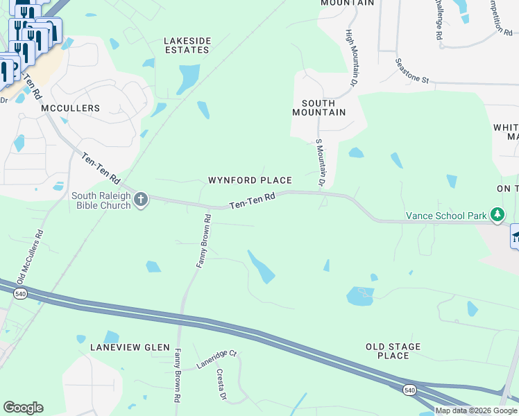 map of restaurants, bars, coffee shops, grocery stores, and more near 4213 Landsburg Drive in Raleigh