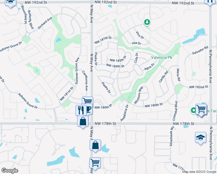 map of restaurants, bars, coffee shops, grocery stores, and more near 18212 Piedra Drive in Edmond