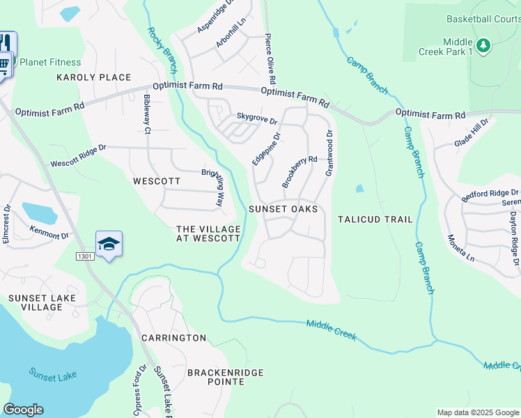 map of restaurants, bars, coffee shops, grocery stores, and more near 312 Streamwood Drive in Holly Springs
