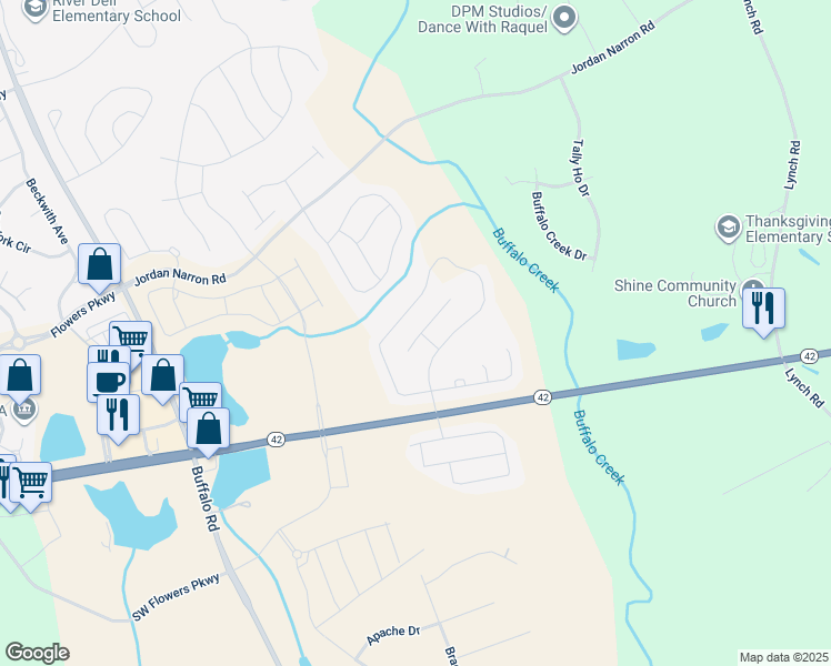 map of restaurants, bars, coffee shops, grocery stores, and more near 10 West Caxton Court in Selma