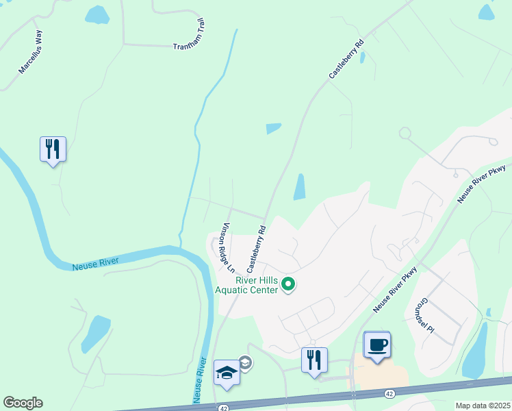 map of restaurants, bars, coffee shops, grocery stores, and more near 685 Castleberry Road in Clayton