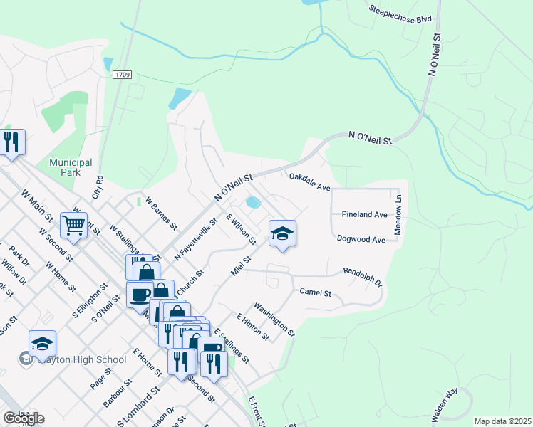map of restaurants, bars, coffee shops, grocery stores, and more near in Clayton