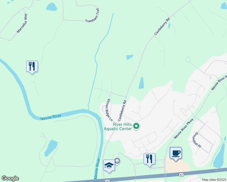 map of restaurants, bars, coffee shops, grocery stores, and more near 202 Vinson Ridge Lane in Clayton