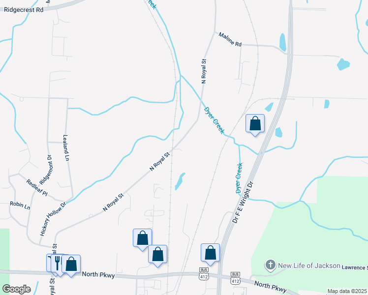 map of restaurants, bars, coffee shops, grocery stores, and more near 2106 North Royal Street in Jackson