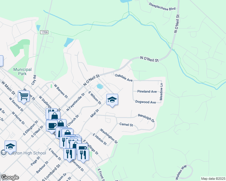map of restaurants, bars, coffee shops, grocery stores, and more near 136 Rosemary Street in Clayton