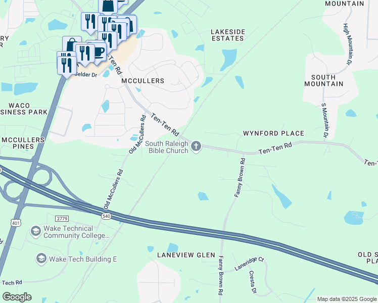 map of restaurants, bars, coffee shops, grocery stores, and more near 8608 Ten-Ten Road in Raleigh