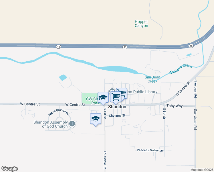 map of restaurants, bars, coffee shops, grocery stores, and more near 286 North 1st Street in Shandon