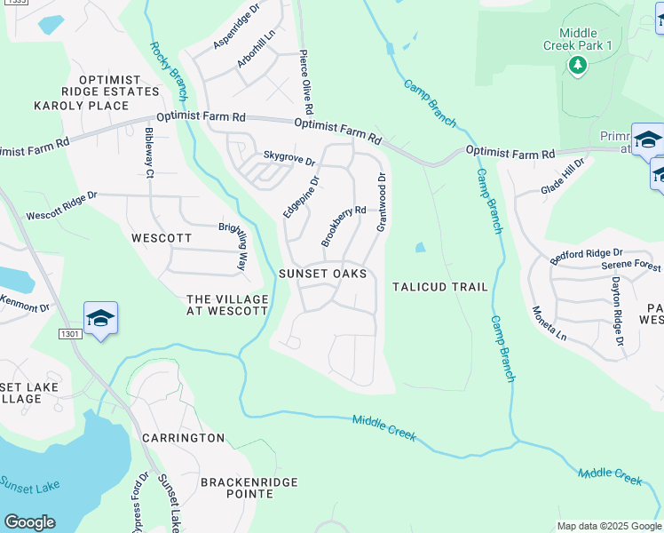 map of restaurants, bars, coffee shops, grocery stores, and more near 505 Streamwood Drive in Holly Springs