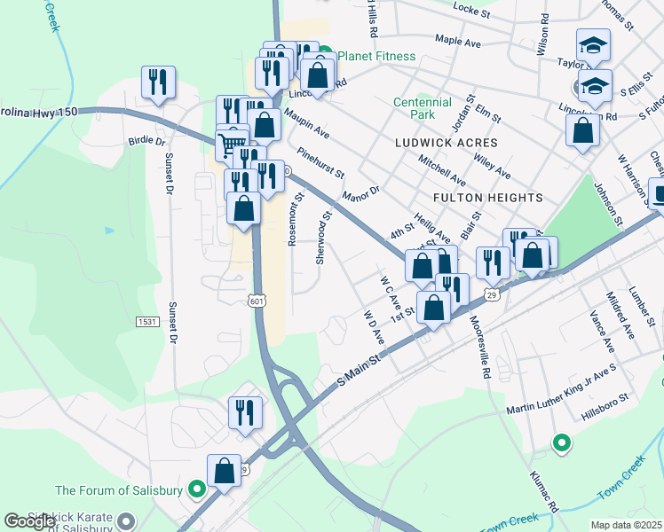 map of restaurants, bars, coffee shops, grocery stores, and more near 427 D Avenue in Salisbury