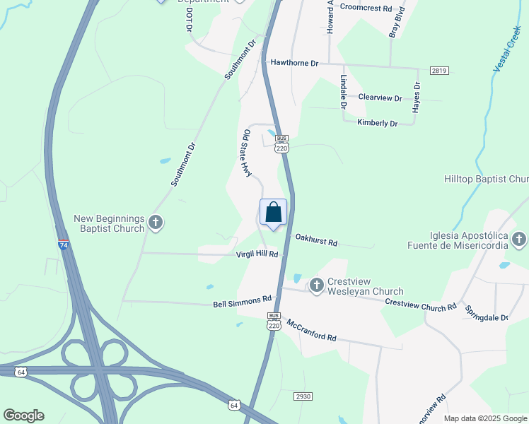 map of restaurants, bars, coffee shops, grocery stores, and more near 3360 US Highway 220 Bus South in Asheboro