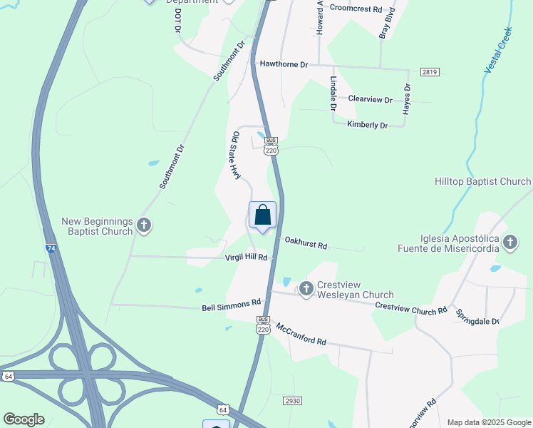 map of restaurants, bars, coffee shops, grocery stores, and more near 3360 US Highway 220 Bus South in Asheboro