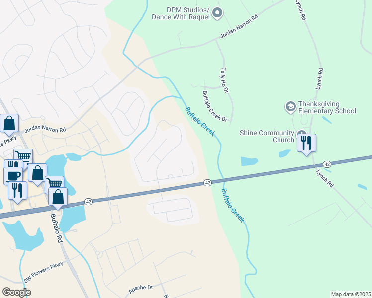 map of restaurants, bars, coffee shops, grocery stores, and more near 136 Bowhill Drive in Selma