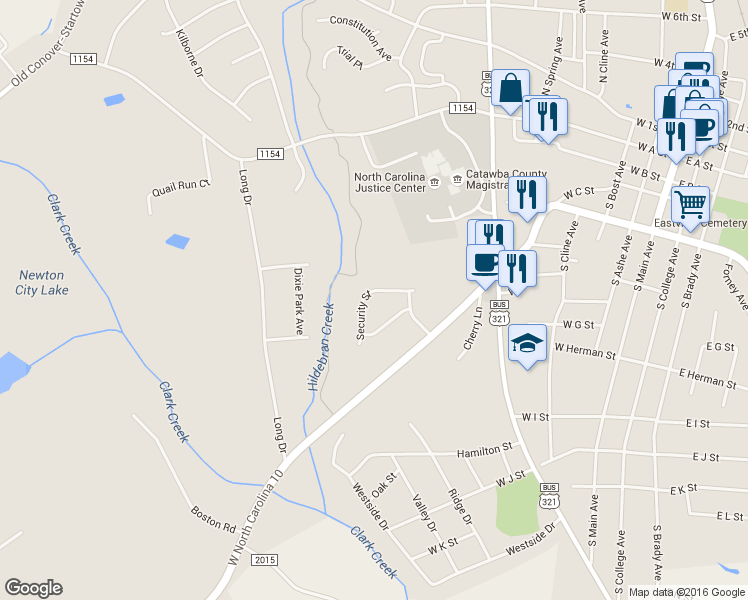 map of restaurants, bars, coffee shops, grocery stores, and more near 1165 Security Street in Newton
