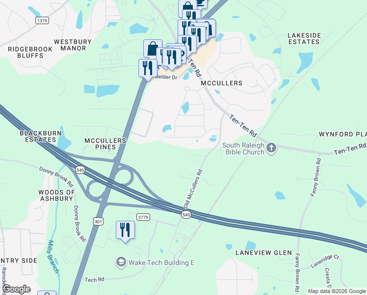 map of restaurants, bars, coffee shops, grocery stores, and more near 8320 Reddick-Smith Road in Raleigh