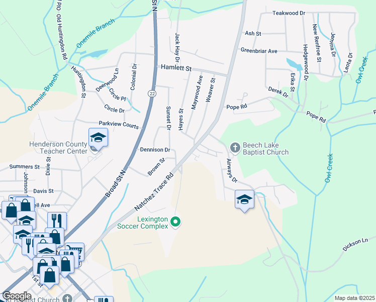 map of restaurants, bars, coffee shops, grocery stores, and more near 437 Natchez Trace Drive in Lexington