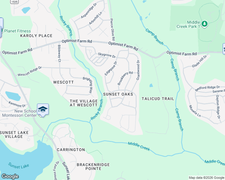 map of restaurants, bars, coffee shops, grocery stores, and more near 404 Streamwood Drive in Holly Springs
