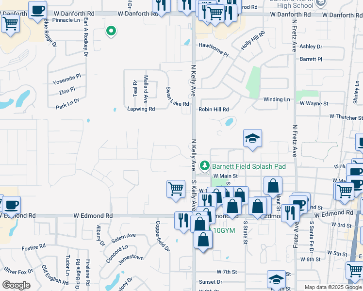 map of restaurants, bars, coffee shops, grocery stores, and more near 1007 Pruett Drive in Edmond