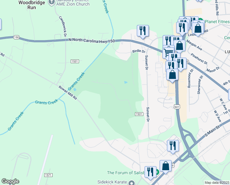 map of restaurants, bars, coffee shops, grocery stores, and more near 275 Par Drive in Salisbury