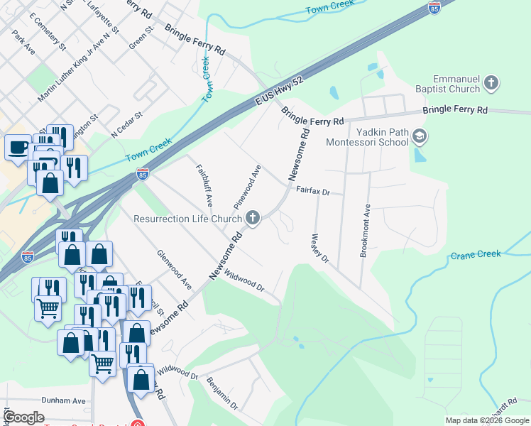 map of restaurants, bars, coffee shops, grocery stores, and more near 712 Newsome Rd in Salisbury