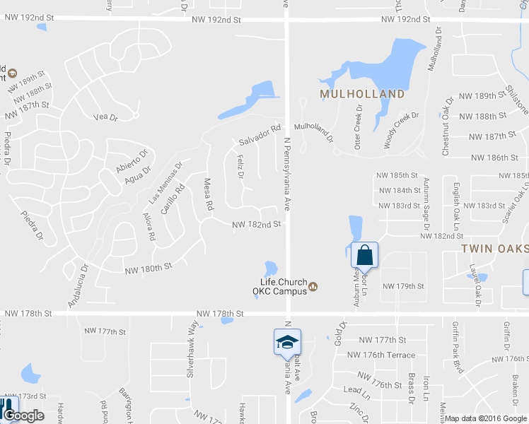 map of restaurants, bars, coffee shops, grocery stores, and more near 2112 NW 183rd Ct in Edmond