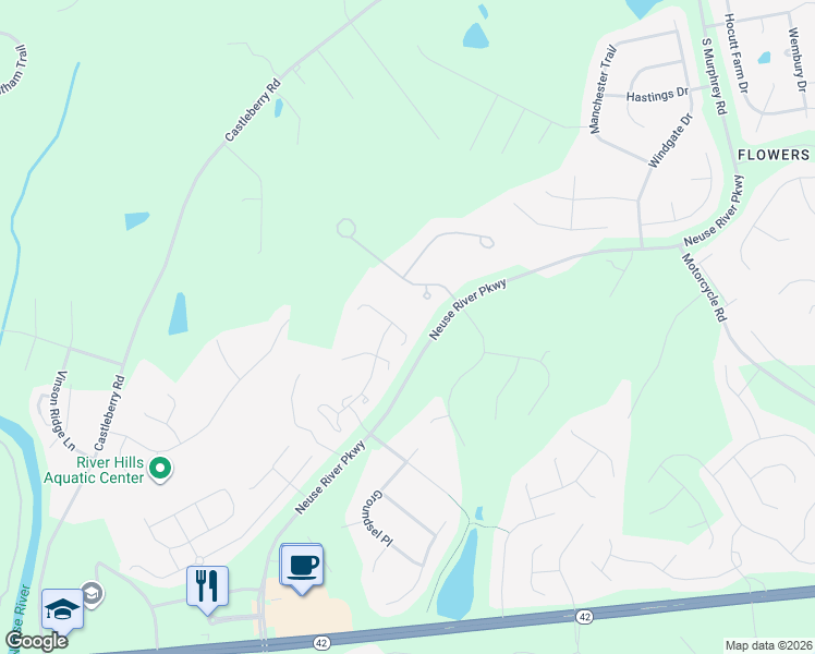 map of restaurants, bars, coffee shops, grocery stores, and more near 3614 East Cotton Gin Drive in Clayton