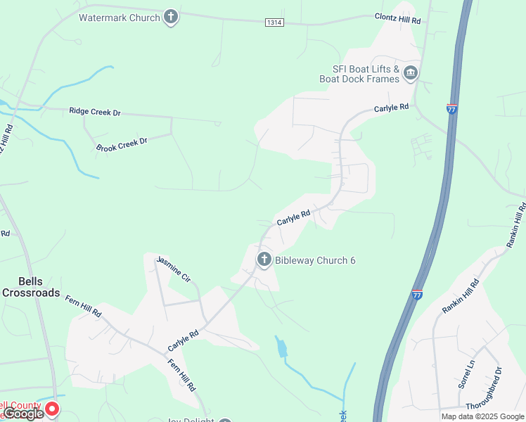 map of restaurants, bars, coffee shops, grocery stores, and more near Carlyle Road in Troutman