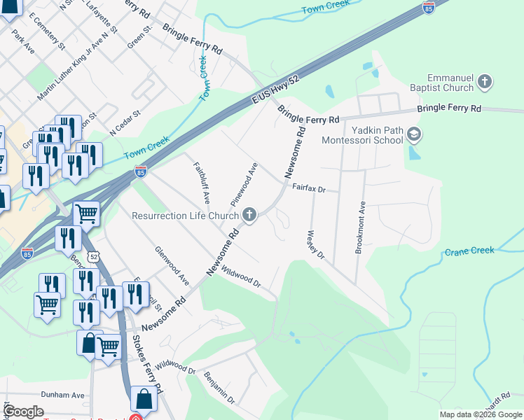 map of restaurants, bars, coffee shops, grocery stores, and more near 712 Newsome Road in Salisbury