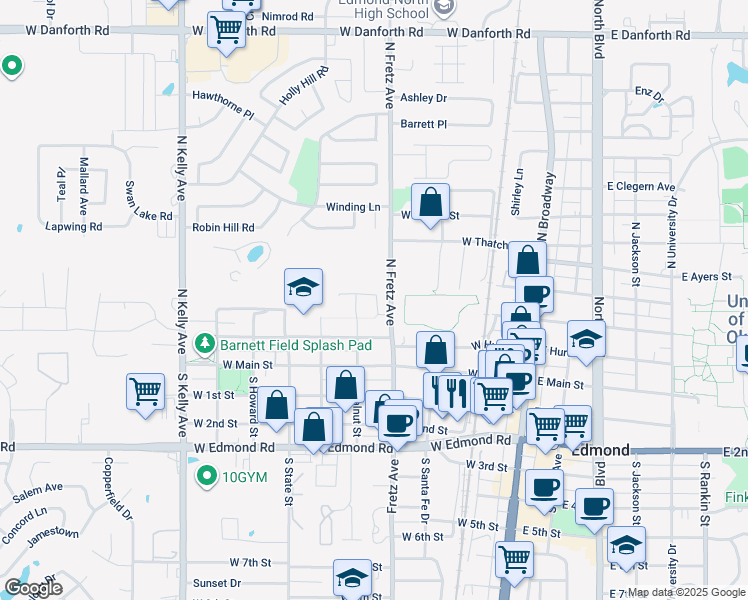 map of restaurants, bars, coffee shops, grocery stores, and more near 300 Wisdom Way in Edmond