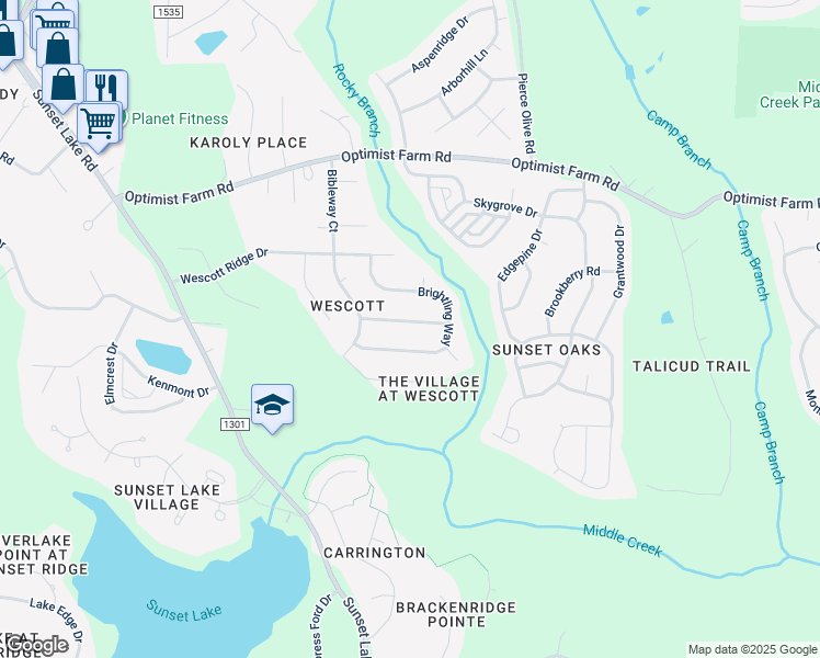 map of restaurants, bars, coffee shops, grocery stores, and more near 116 Roslyn Hills Drive in Holly Springs