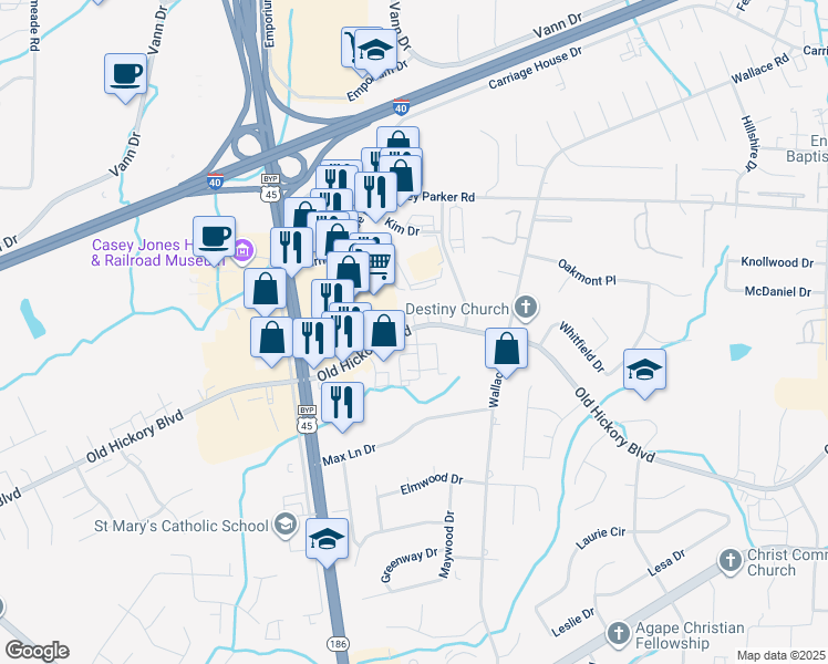 map of restaurants, bars, coffee shops, grocery stores, and more near 550 Old Hickory Boulevard in Jackson
