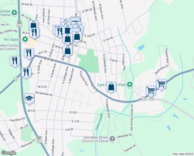map of restaurants, bars, coffee shops, grocery stores, and more near 321 South Derby Avenue in Newton