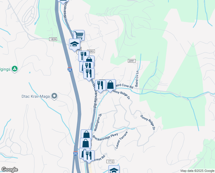 map of restaurants, bars, coffee shops, grocery stores, and more near 1A Lower Barton Road in Asheville