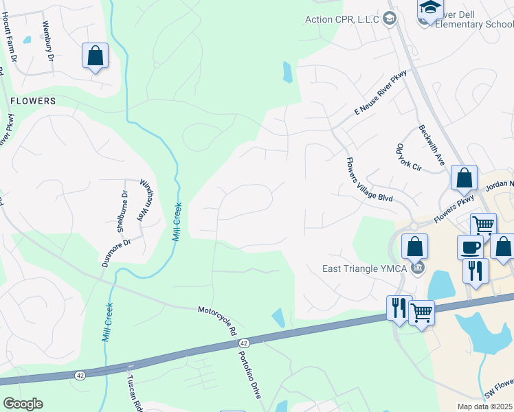 map of restaurants, bars, coffee shops, grocery stores, and more near 670 Rockport Drive in Clayton