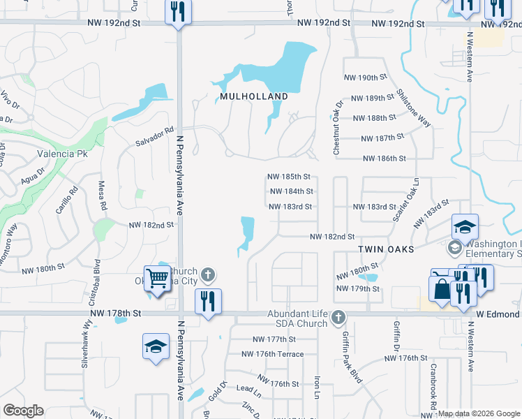 map of restaurants, bars, coffee shops, grocery stores, and more near 1732 NW 183rd St in Edmond