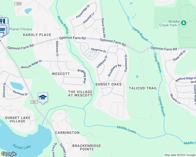 map of restaurants, bars, coffee shops, grocery stores, and more near 508 Edgepine Drive in Holly Springs