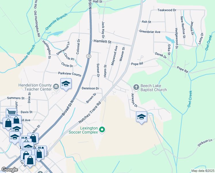 map of restaurants, bars, coffee shops, grocery stores, and more near 437 Natchez Trace Drive in Lexington