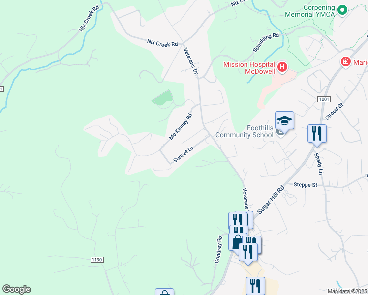 map of restaurants, bars, coffee shops, grocery stores, and more near 122 Sunset Drive in Marion