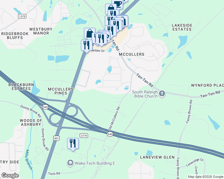 map of restaurants, bars, coffee shops, grocery stores, and more near 8320 Reddick-Smith Road in Raleigh
