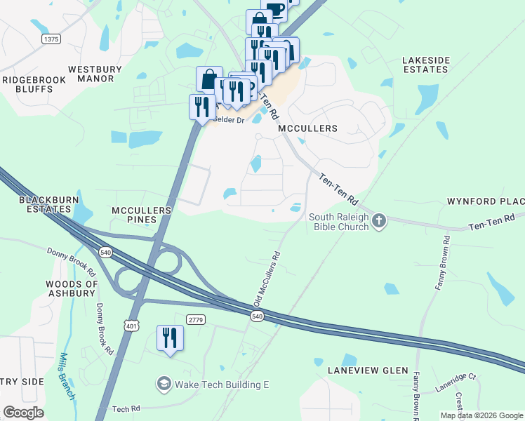 map of restaurants, bars, coffee shops, grocery stores, and more near 8320 Reddick-Smith Road in Raleigh