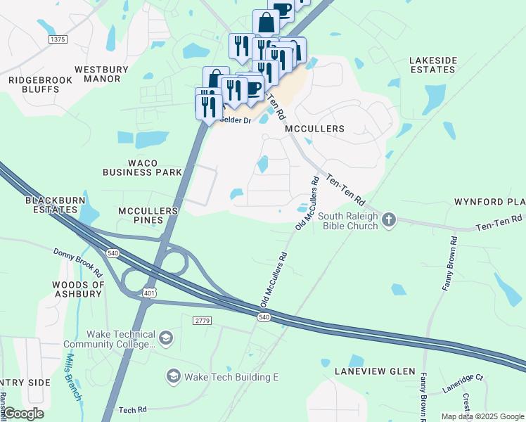 map of restaurants, bars, coffee shops, grocery stores, and more near 2047 Travern Drive in Raleigh