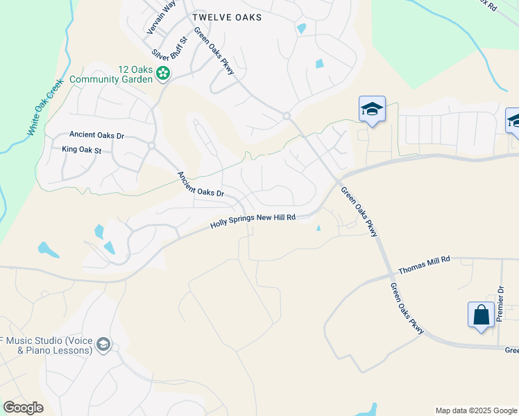 map of restaurants, bars, coffee shops, grocery stores, and more near 340 Lucky Ribbon Lane in Holly Springs