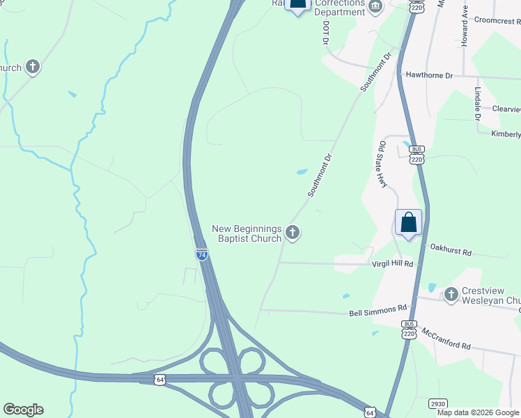 map of restaurants, bars, coffee shops, grocery stores, and more near 1342 Southmont Drive in Asheboro