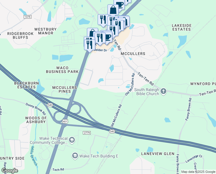 map of restaurants, bars, coffee shops, grocery stores, and more near 2059 Travern Drive in Raleigh