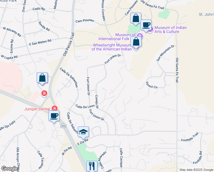 map of restaurants, bars, coffee shops, grocery stores, and more near 708 Calle De Leon in Santa Fe