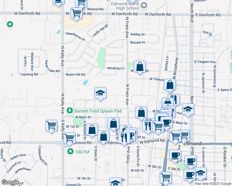map of restaurants, bars, coffee shops, grocery stores, and more near 300 Wisdom Way in Edmond