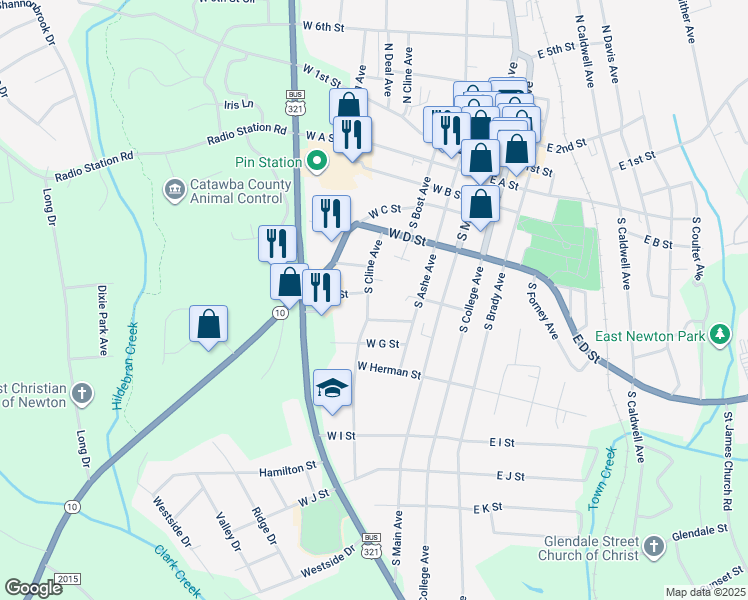 map of restaurants, bars, coffee shops, grocery stores, and more near 507 South Cline Avenue in Newton
