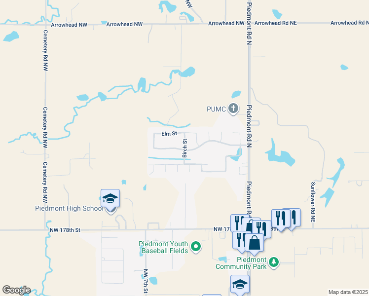 map of restaurants, bars, coffee shops, grocery stores, and more near Birch Street in Piedmont